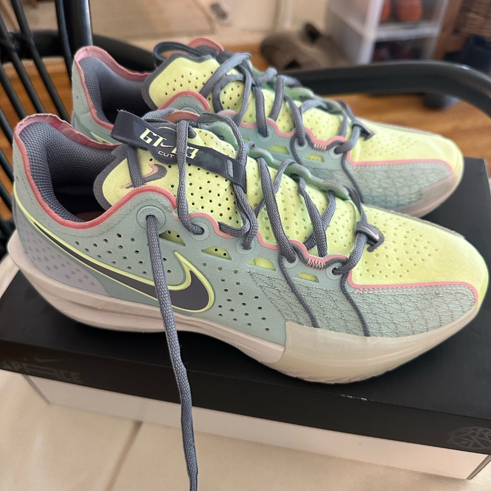Nike Light Green & Gray Athletic Sneakers with Pink Trim
